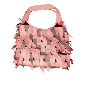 Chaos by Elsie Pink Leather Fringed Hobo Bag Shoulder Bag